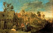 Adriaen Brouwer Village Scene with Men drinking oil painting reproduction